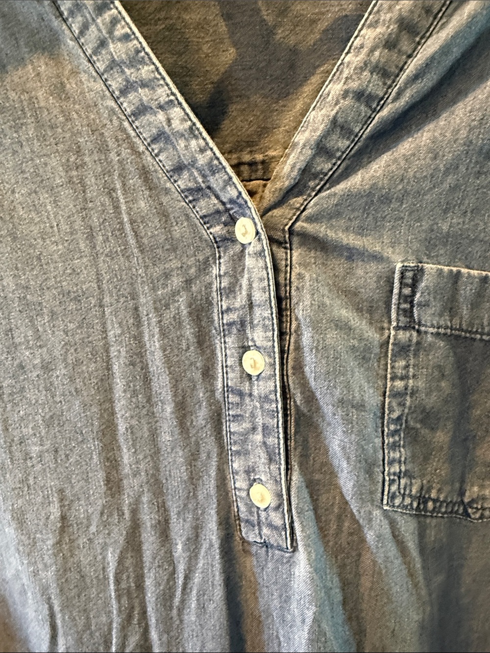 Cotton Chambray Button Pullover Shirt - Blue XL - Picture 6 of 6